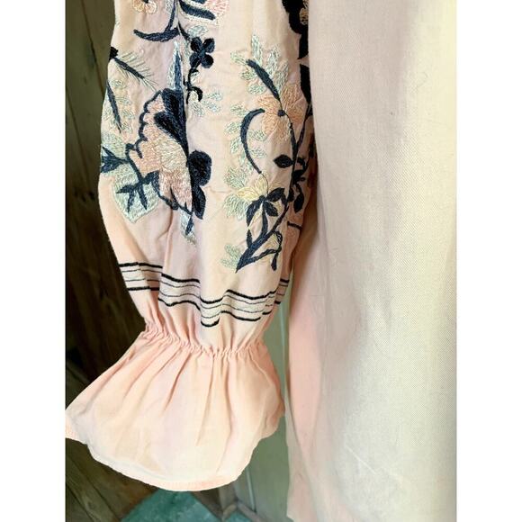 Free People Peach Cotton Fleur Du Jour Floral Embroidered Boho Mini Dress Medium - Picture 4 of 8